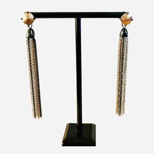 Stella & Dot Gold Black Silver Chain Tassel Dangle Earrings